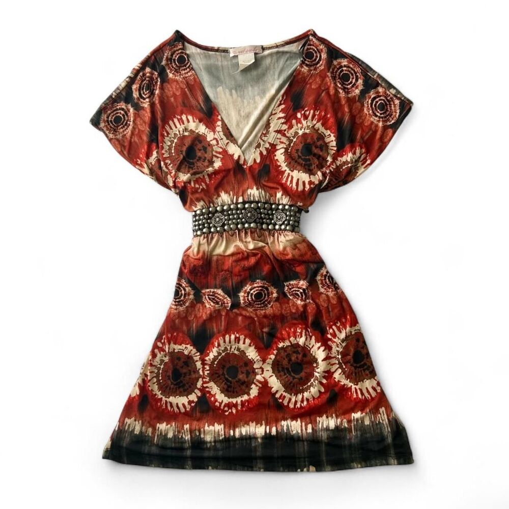 Wet Seal Tie Dye V-Neck Dress With Studded Waist Belt